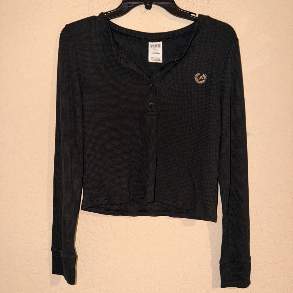 Victoria's Secret PINK Black Thermal Long Sleeve Shirt & Leggings Pajamas - Picture 4 of 11
